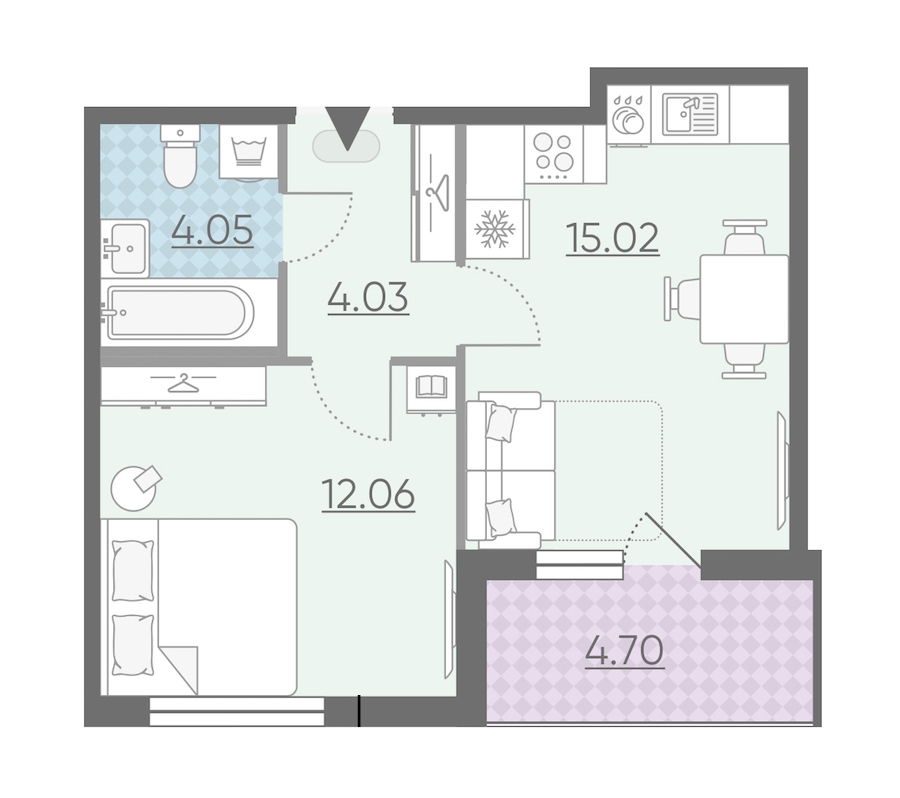 Однокомнатная квартира в : площадь 37.51 м2 , этаж: 2 - 3 – купить в Санкт-Петербурге